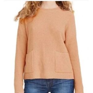 Madewell Heathered Rosewater Patch Pockets Ribbed Pullover Crewneck Sweater